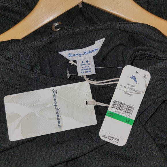 Tommy Bahama Jer-Sea Sheath Dress Women LARGE Black Vacation Beach - Picture 4 of 6